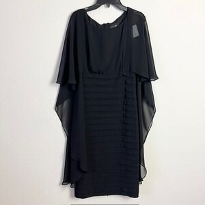 New Betsy& Adam 8 Black Chiffon‎ Designer Dress Tiered Elegant Flowy Whimsygoth